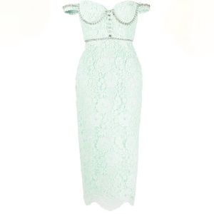 Self Portrait Green Lace Midi Dress